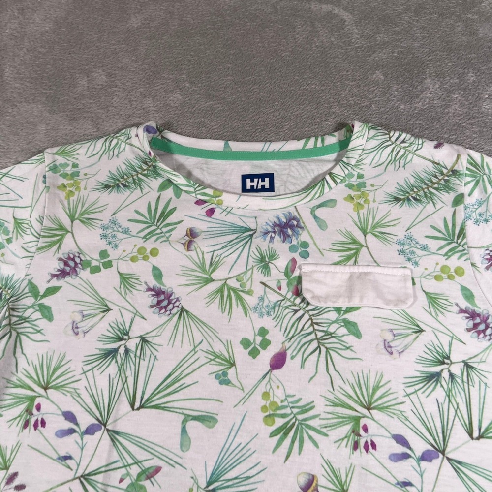 Helly Hansen T-Shirt Women's Large White‎ Botanical Print Short Sleeve Casual